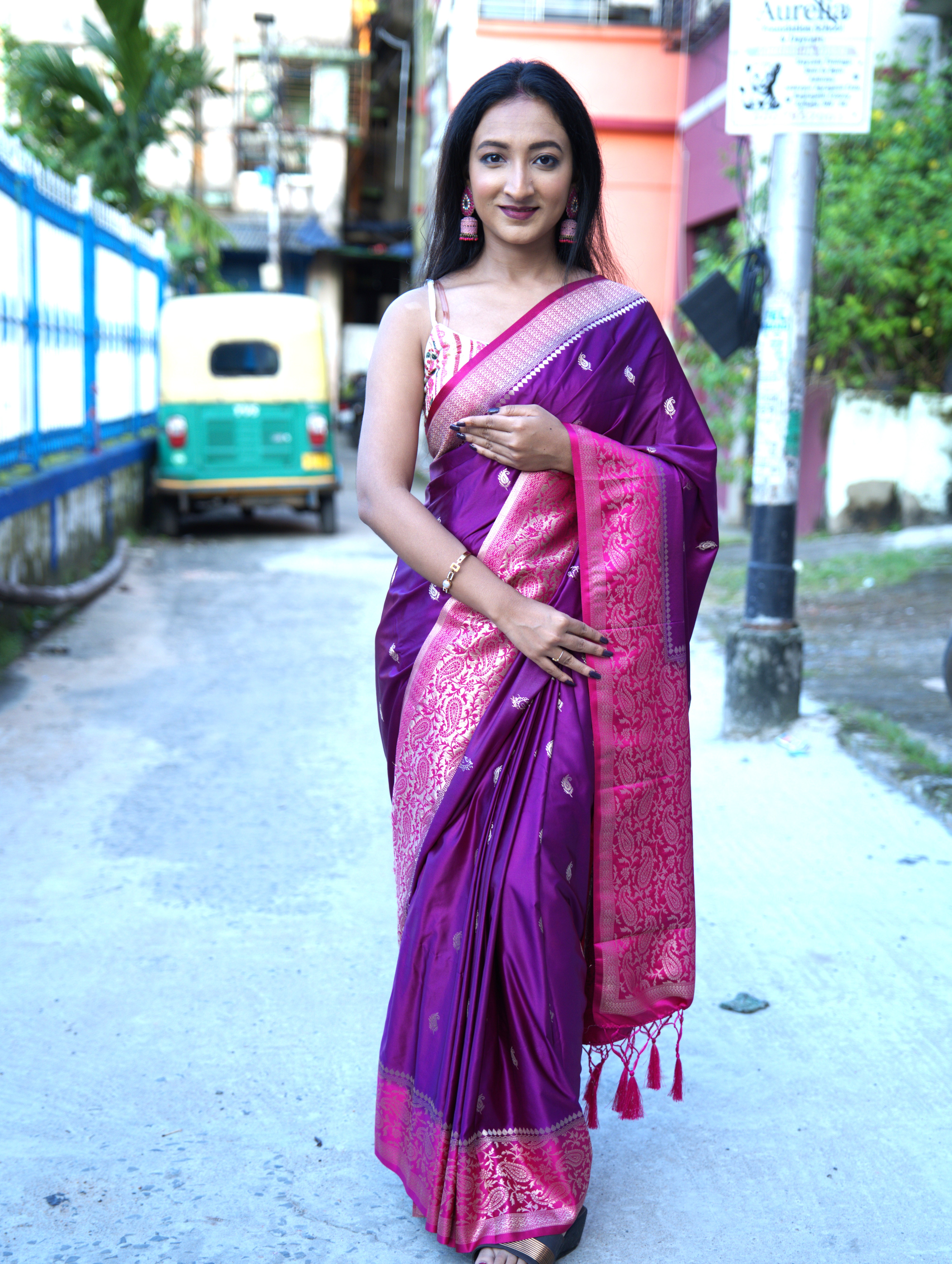 Purple & Magenta Soft Gajji silk saree